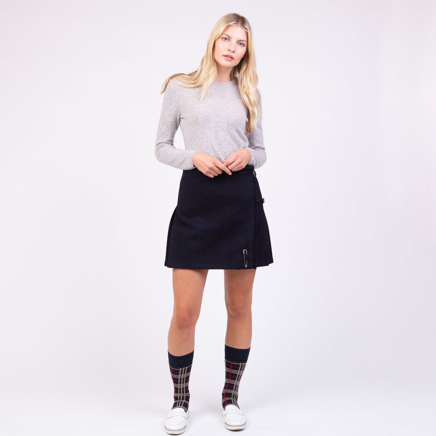 Women's Harris Tweed Mini Kilt - Dark Navy Twill Solid