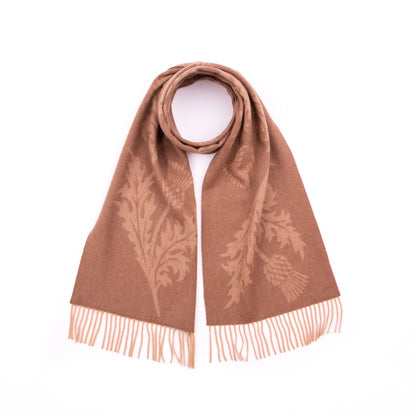 Lambswool Wide Jacquard Scarf - Camel