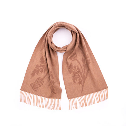 Lambswool Wide Jacquard Scarf - Camel