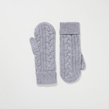 Cable Knit Mittens - Oyster Grey