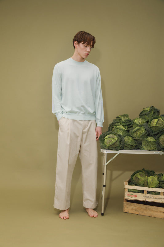 Unisex Lightweight Cashmere Crew Neck Jumper - Pale Green