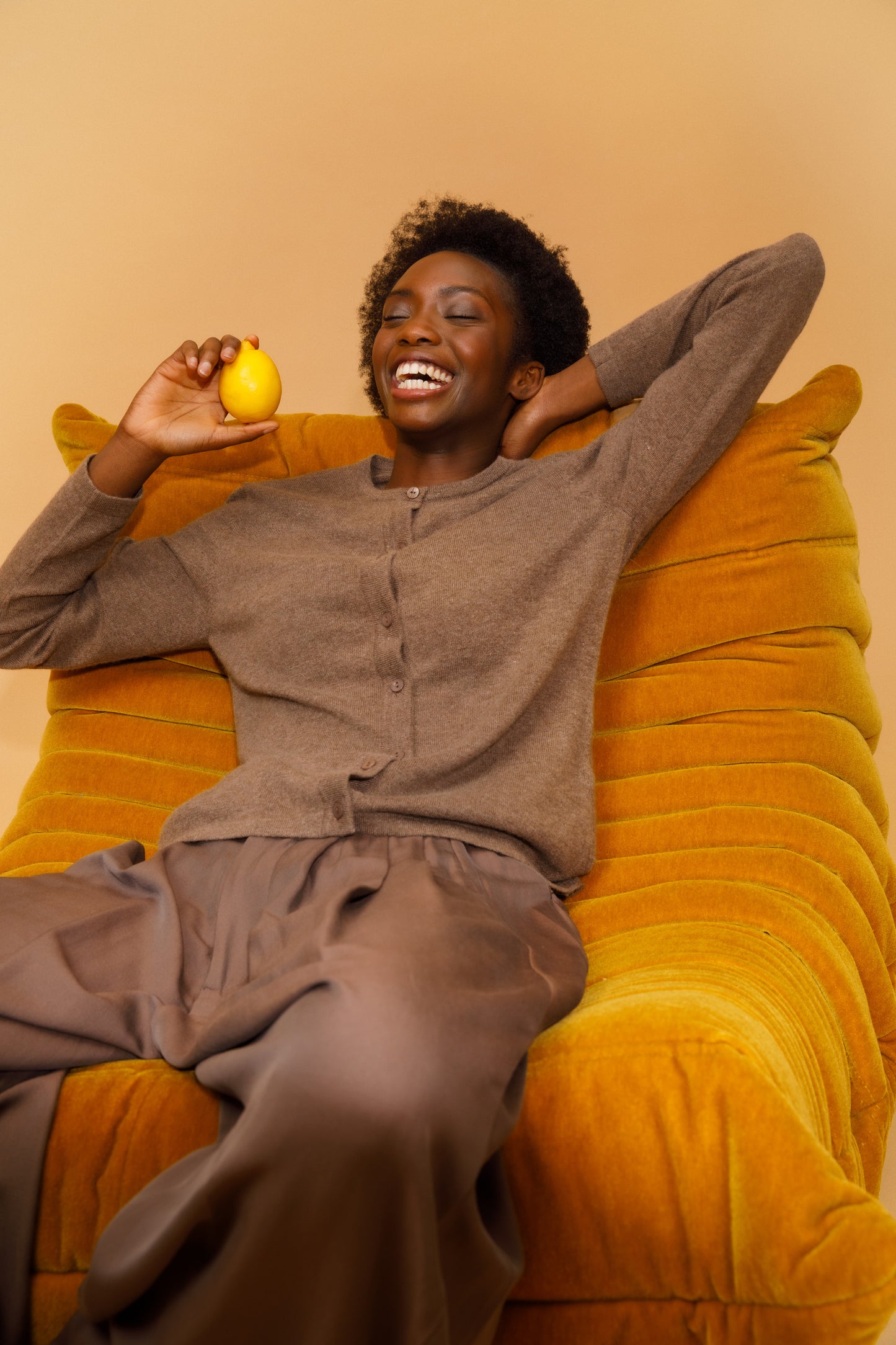 Women's Cashmere High Button Cardigan - Squirrel