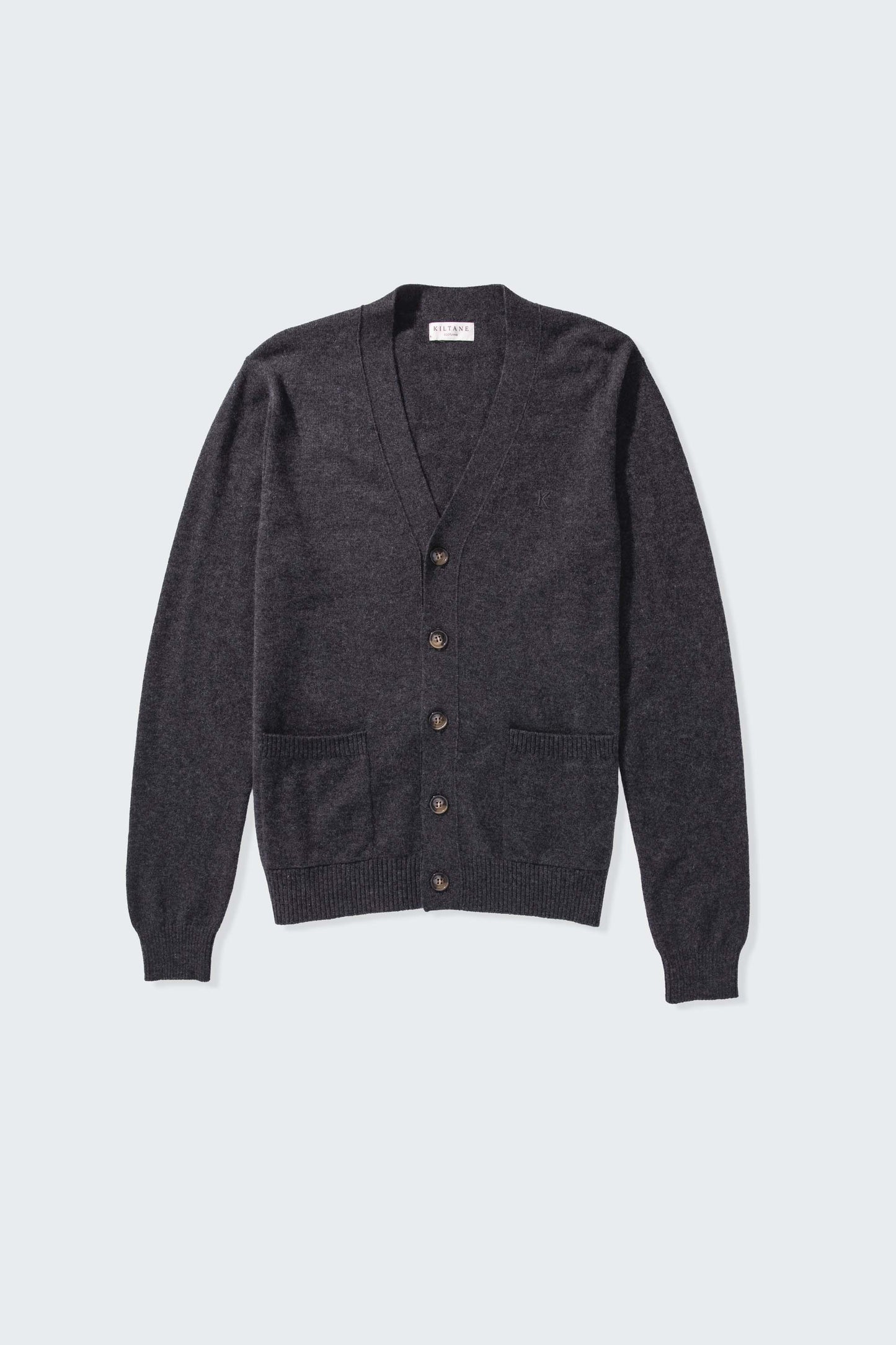 Men’s Cashmere V Neck Cardigan - Charcoal Grey