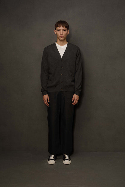 Men’s Cashmere V Neck Cardigan - Charcoal Grey