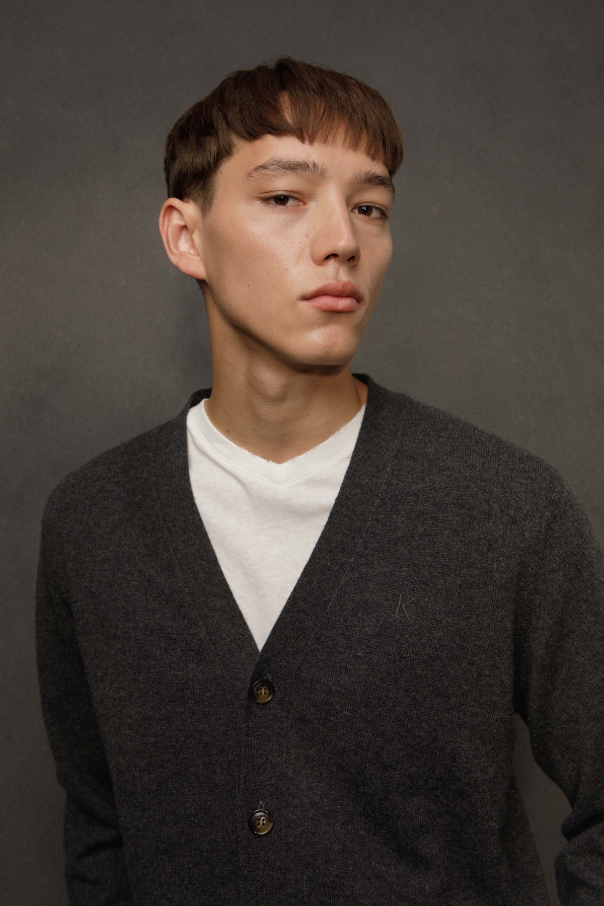Men’s Cashmere V Neck Cardigan - Charcoal Grey
