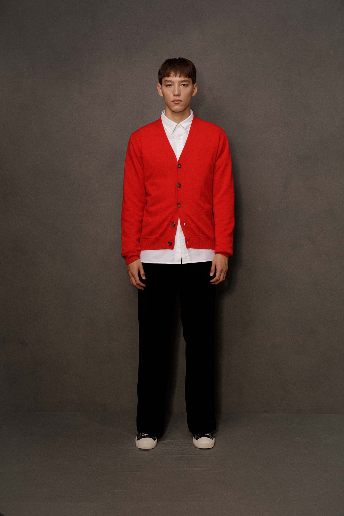 Men’s Cashmere V Neck Cardigan - Red