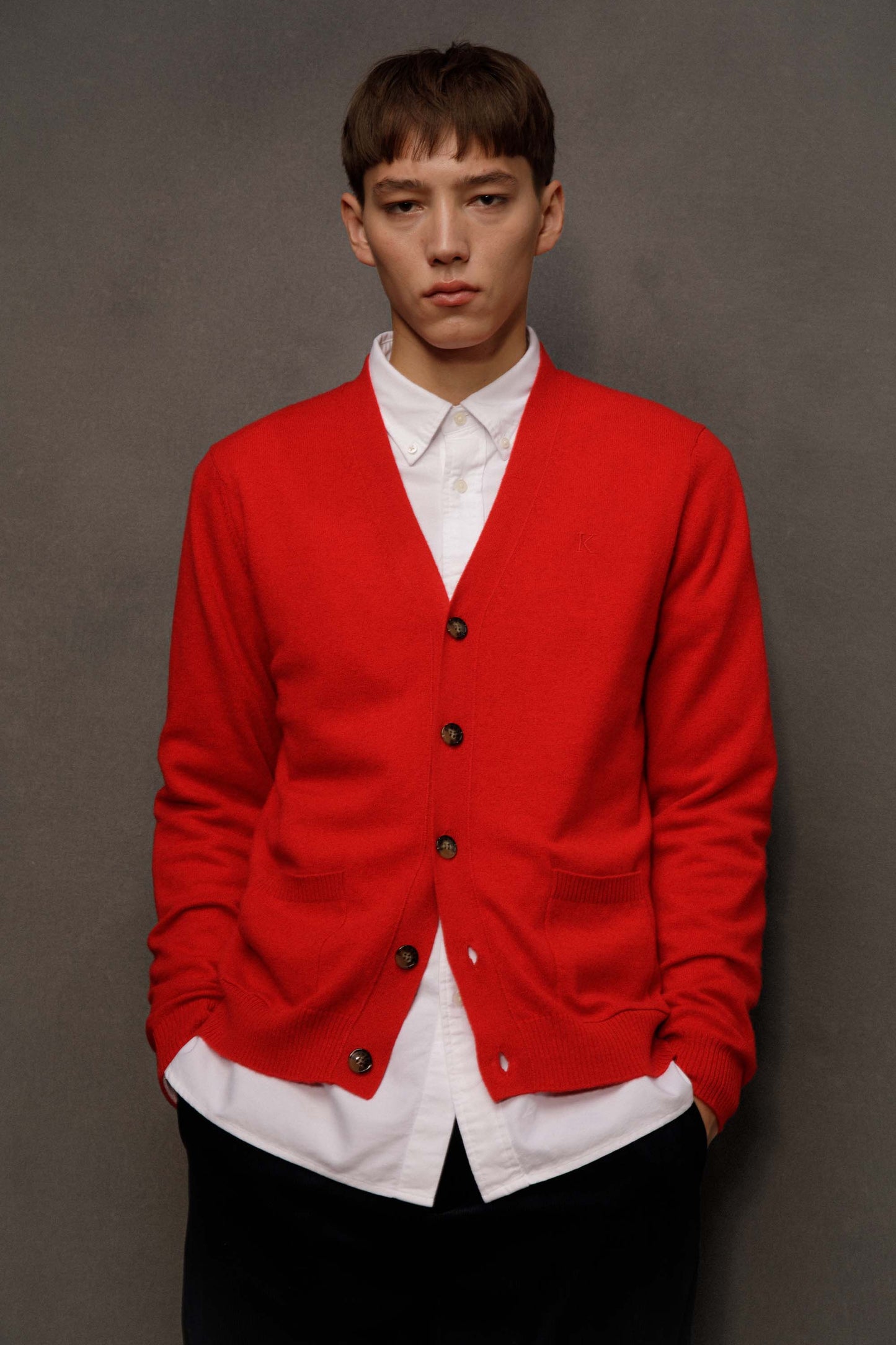 Men’s Cashmere V Neck Cardigan - Red