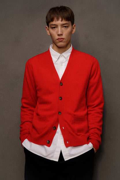 Men’s Cashmere V Neck Cardigan - Red