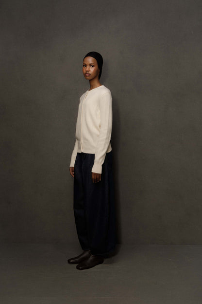 Women’s Heavyweight Cashmere High Button Cardigan - Cream