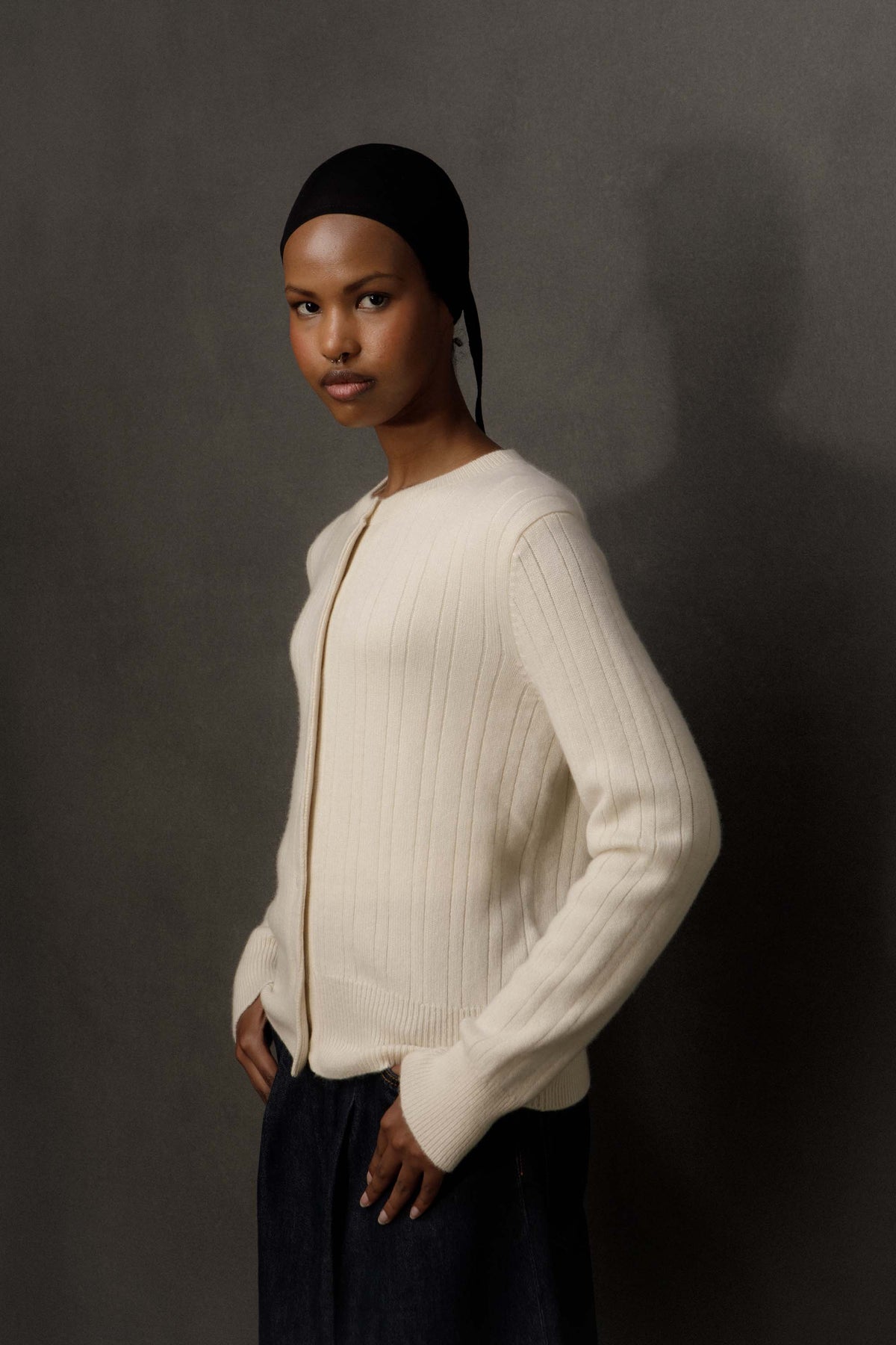 Women’s Heavyweight Cashmere High Button Cardigan - Cream