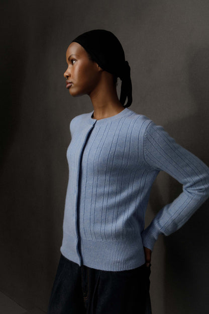 Women’s Heavyweight Cashmere High Button Cardigan - Glacier