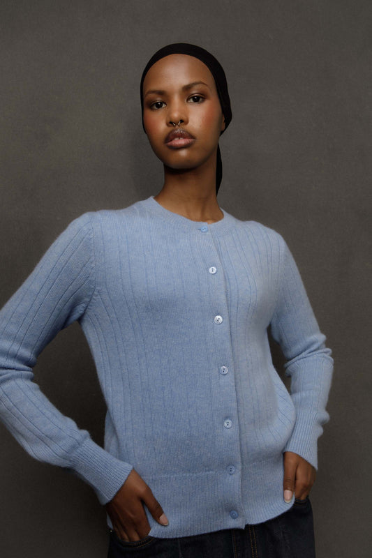 Women’s Heavyweight Cashmere High Button Cardigan - Glacier