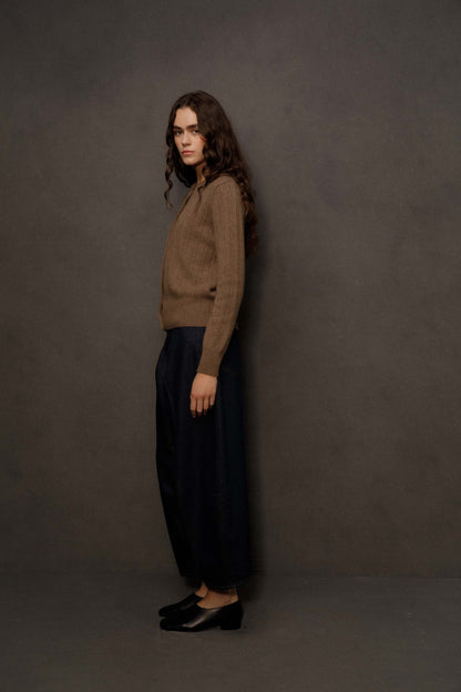 Women’s Heavyweight Cashmere High Button Cardigan - Squirrel