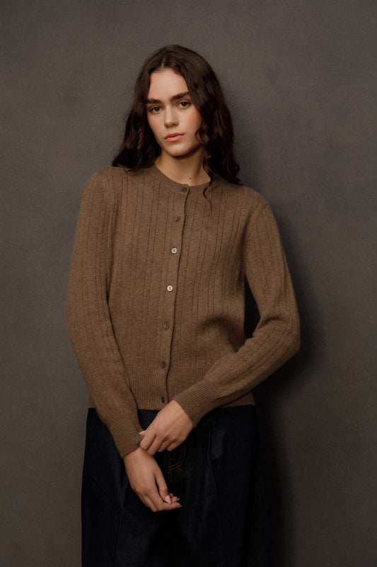 Women’s Heavyweight Cashmere High Button Cardigan - Squirrel