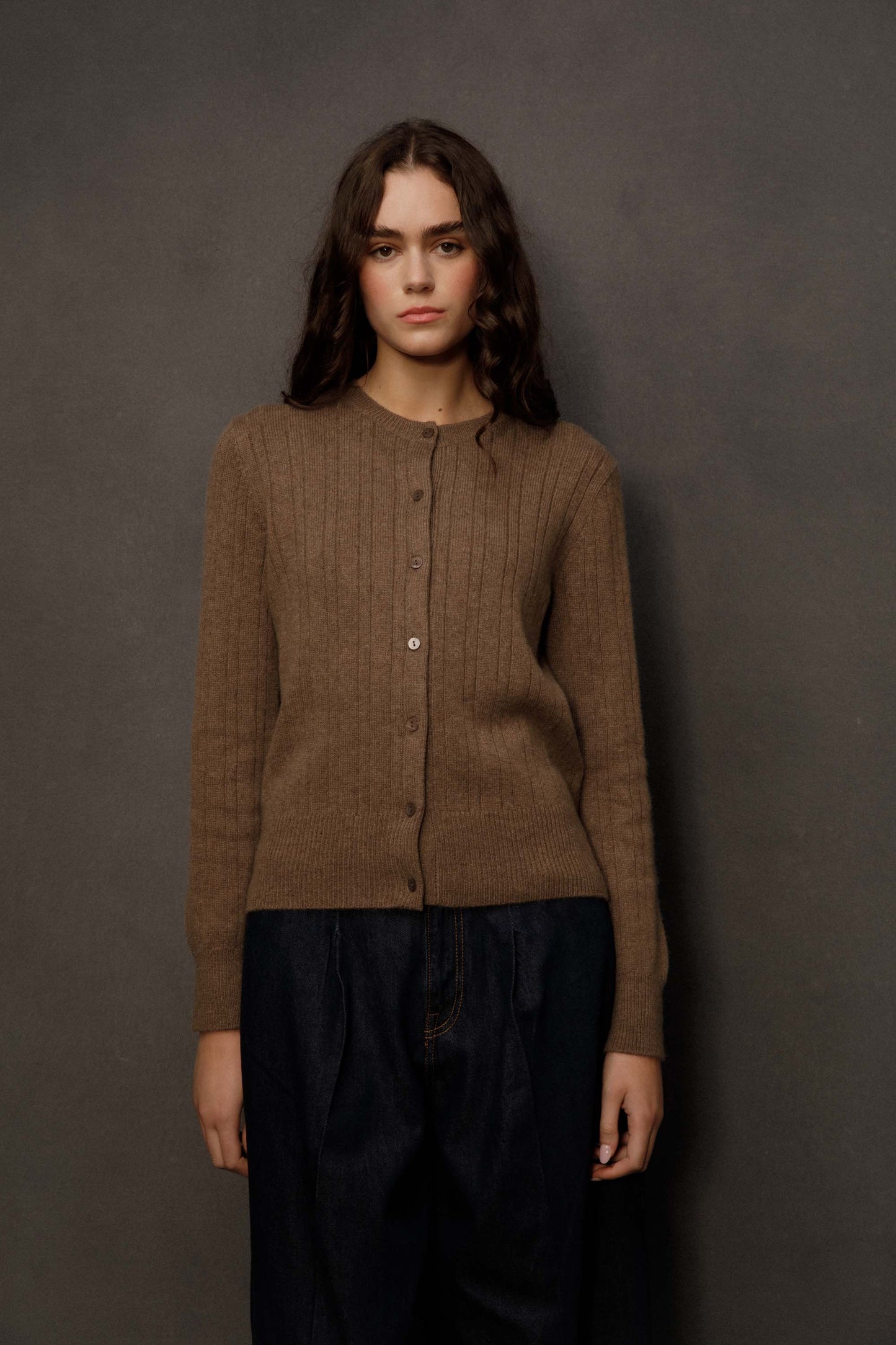 Women’s Heavyweight Cashmere High Button Cardigan - Squirrel