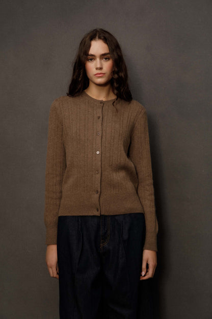 Women’s Heavyweight Cashmere High Button Cardigan - Squirrel