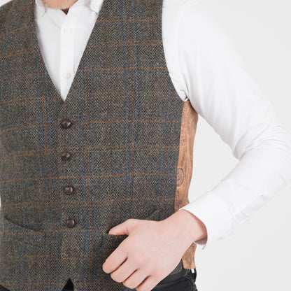 Harris Tweed Iain Waistcoat - Dark Green Check