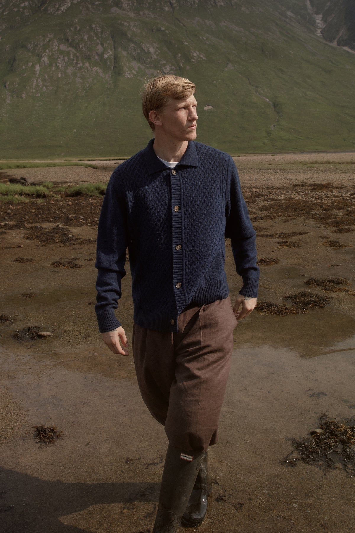 Men’s Aran Cashmere Cardigan - Cosmos