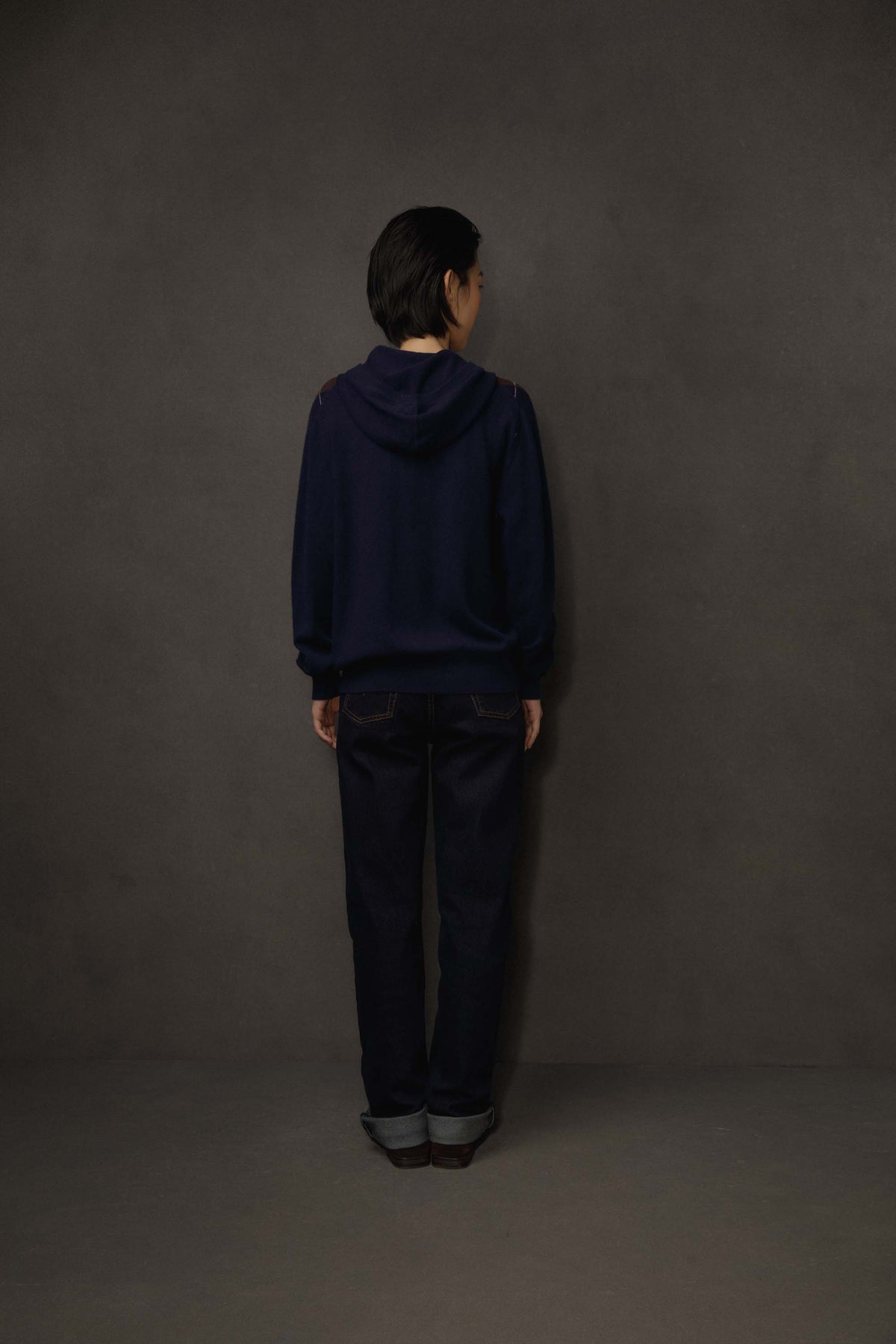 Unisex Argyle Cashmere Zip Hoodie - Navy