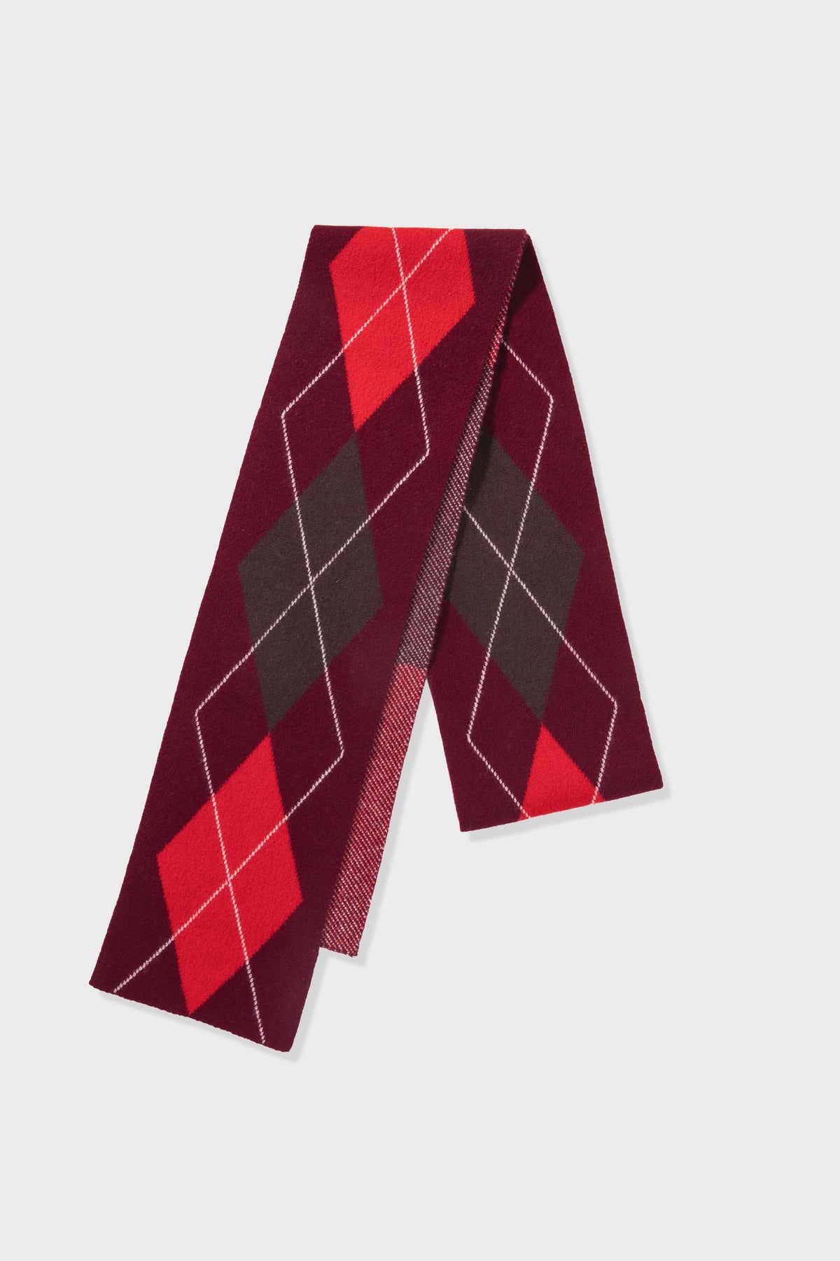 Argyle Skinny Cashmere Scarf - Burgundy