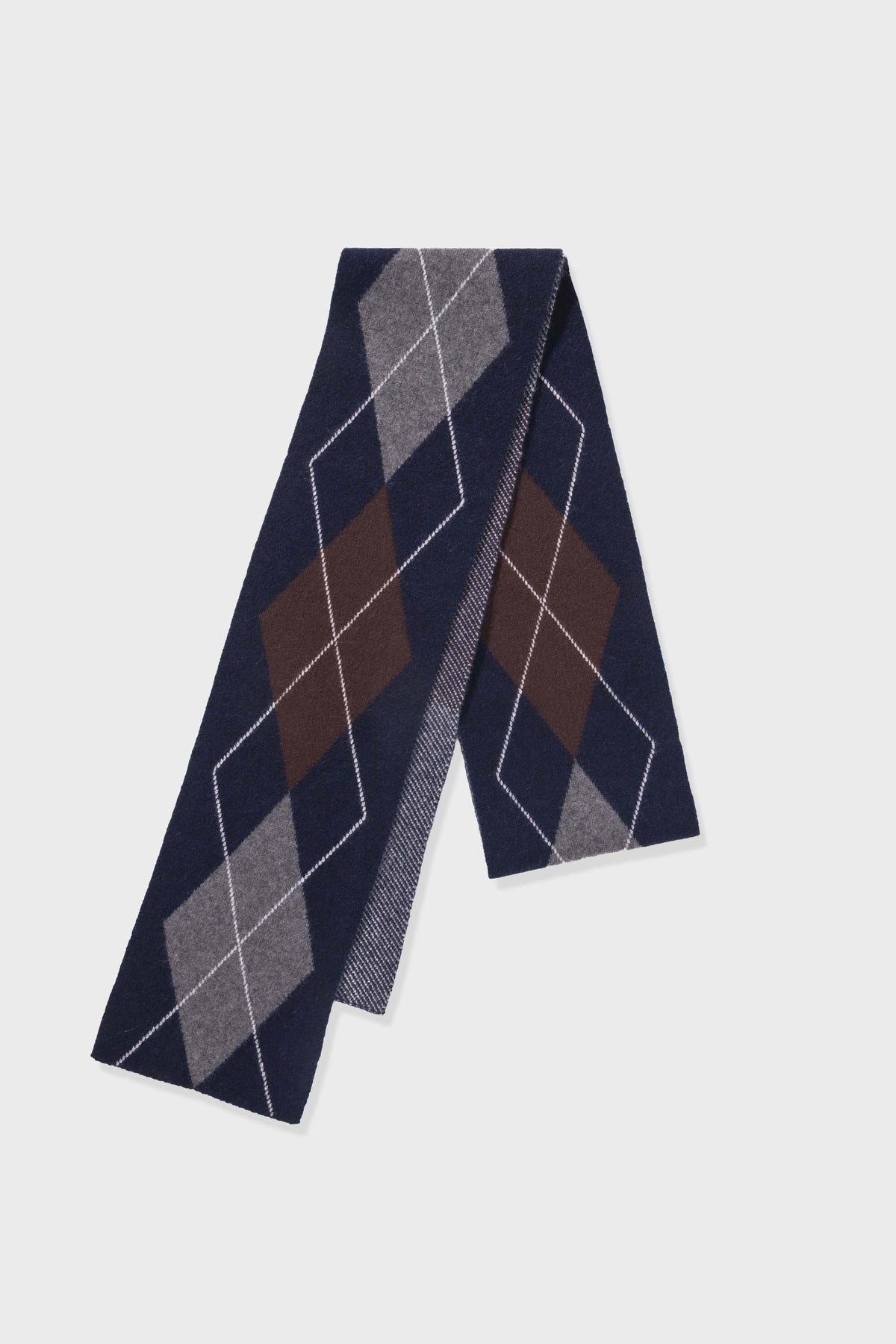 Argyle Skinny Cashmere Scarf- Navy