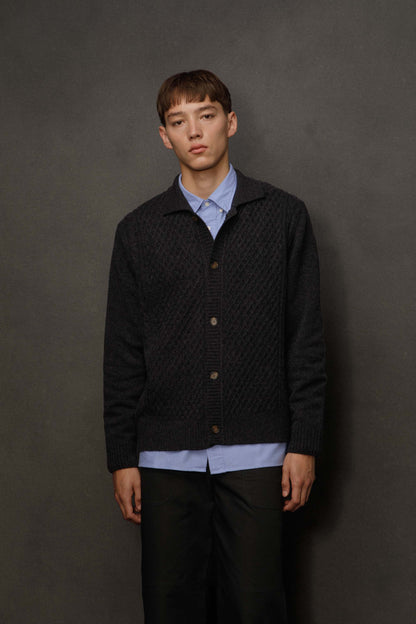 Men’s Aran Cashmere Cardigan - Charcoal