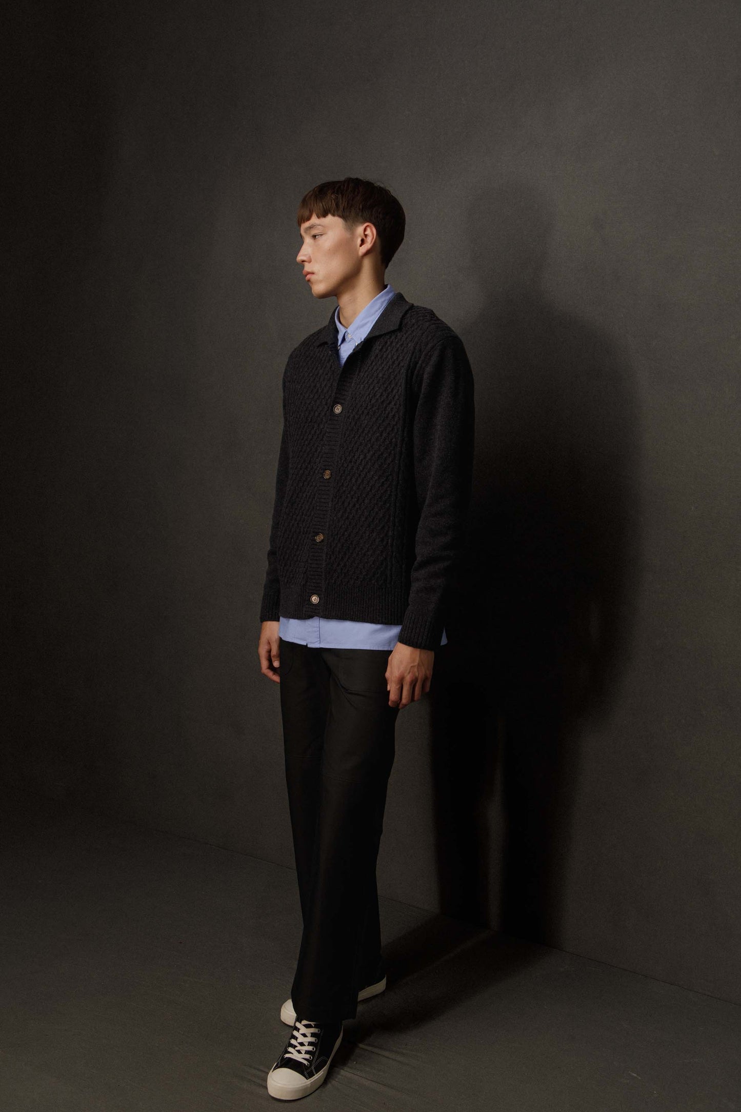 Men’s Aran Cashmere Cardigan - Charcoal