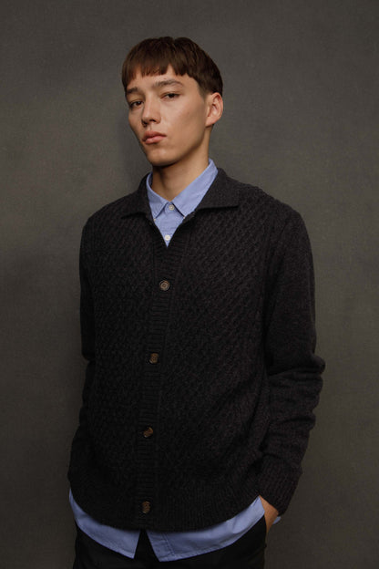 Men’s Aran Cashmere Cardigan - Charcoal