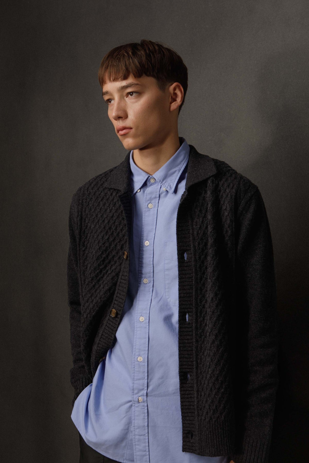 Men’s Aran Cashmere Cardigan - Charcoal