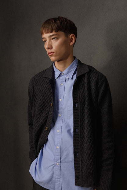 Men’s Aran Cashmere Cardigan - Charcoal
