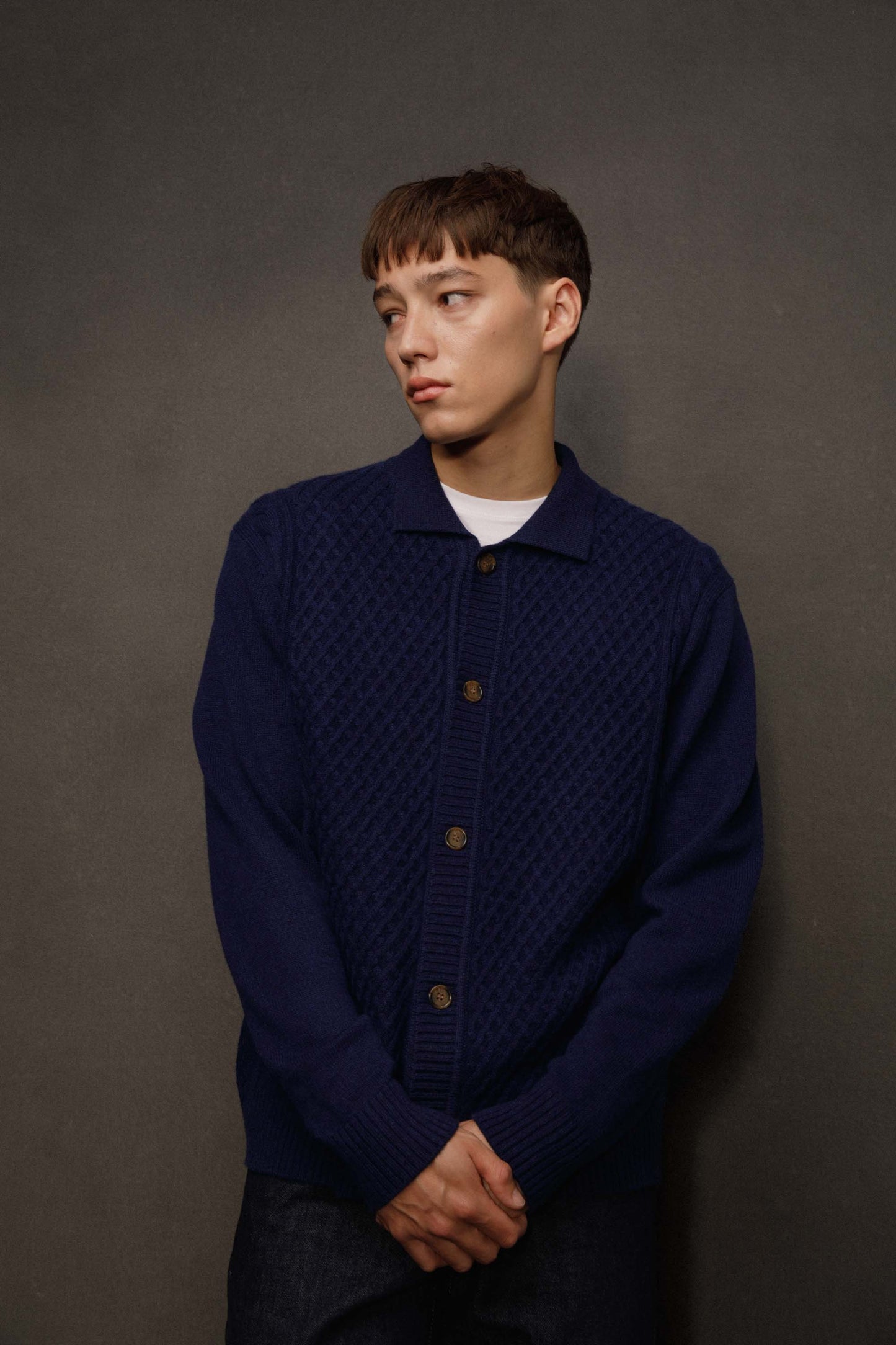 Men’s Aran Cashmere Cardigan - Cosmos