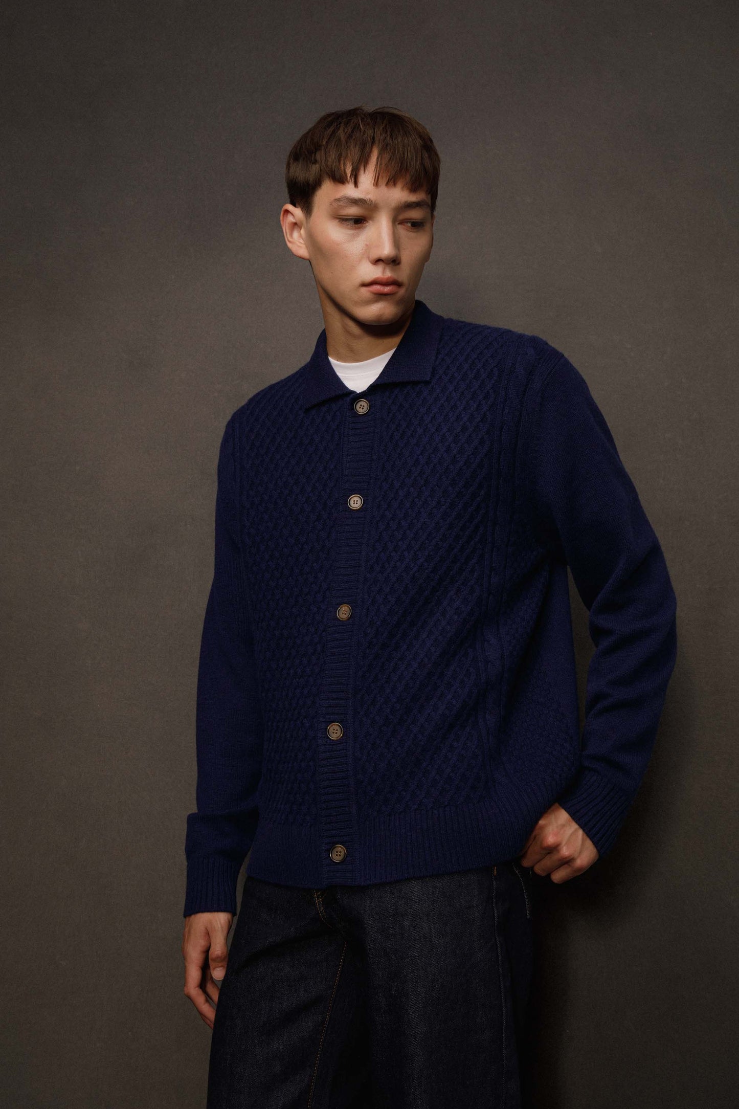 Men’s Aran Cashmere Cardigan - Cosmos