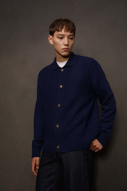 Men’s Aran Cashmere Cardigan - Cosmos