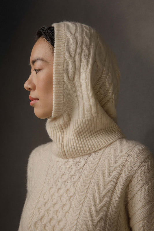 Cable Cashmere Hood - Cream