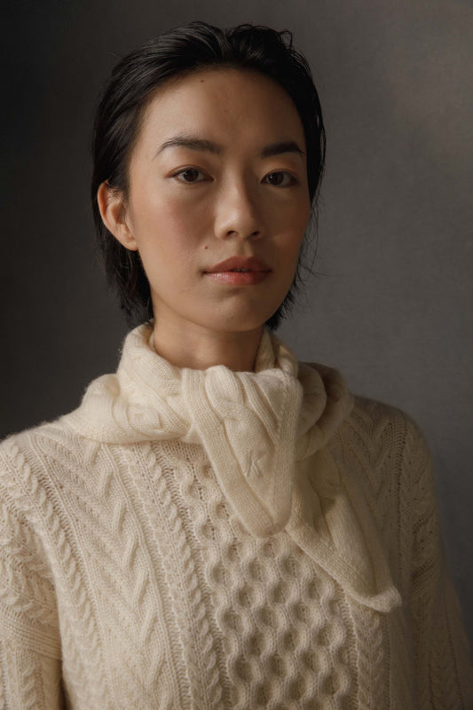 Cable Cashmere Neck Tie - Cream