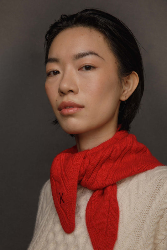 Cable Cashmere Neck Tie - Red