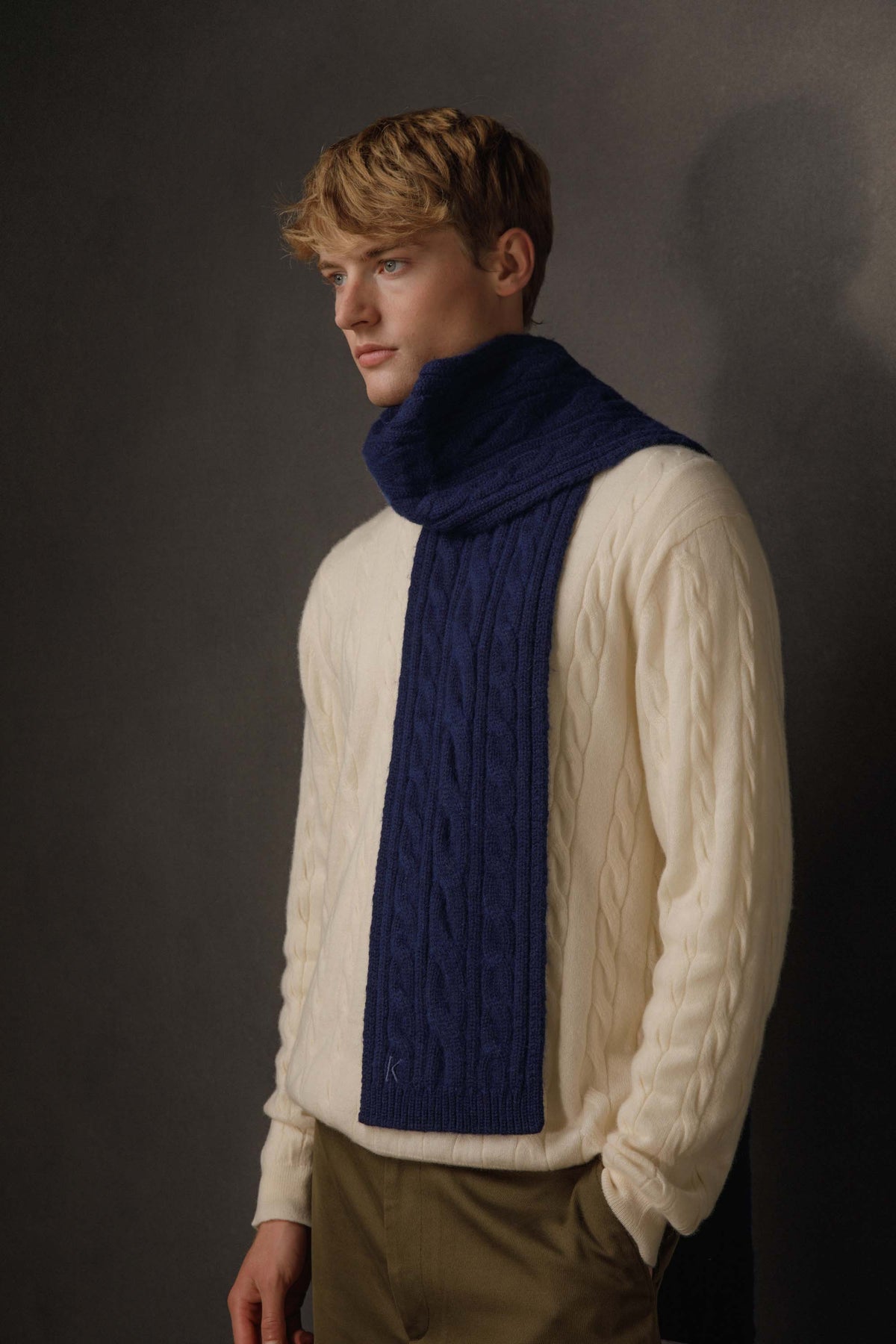 Cable Skinny Cashmere Scarf - Cosmos