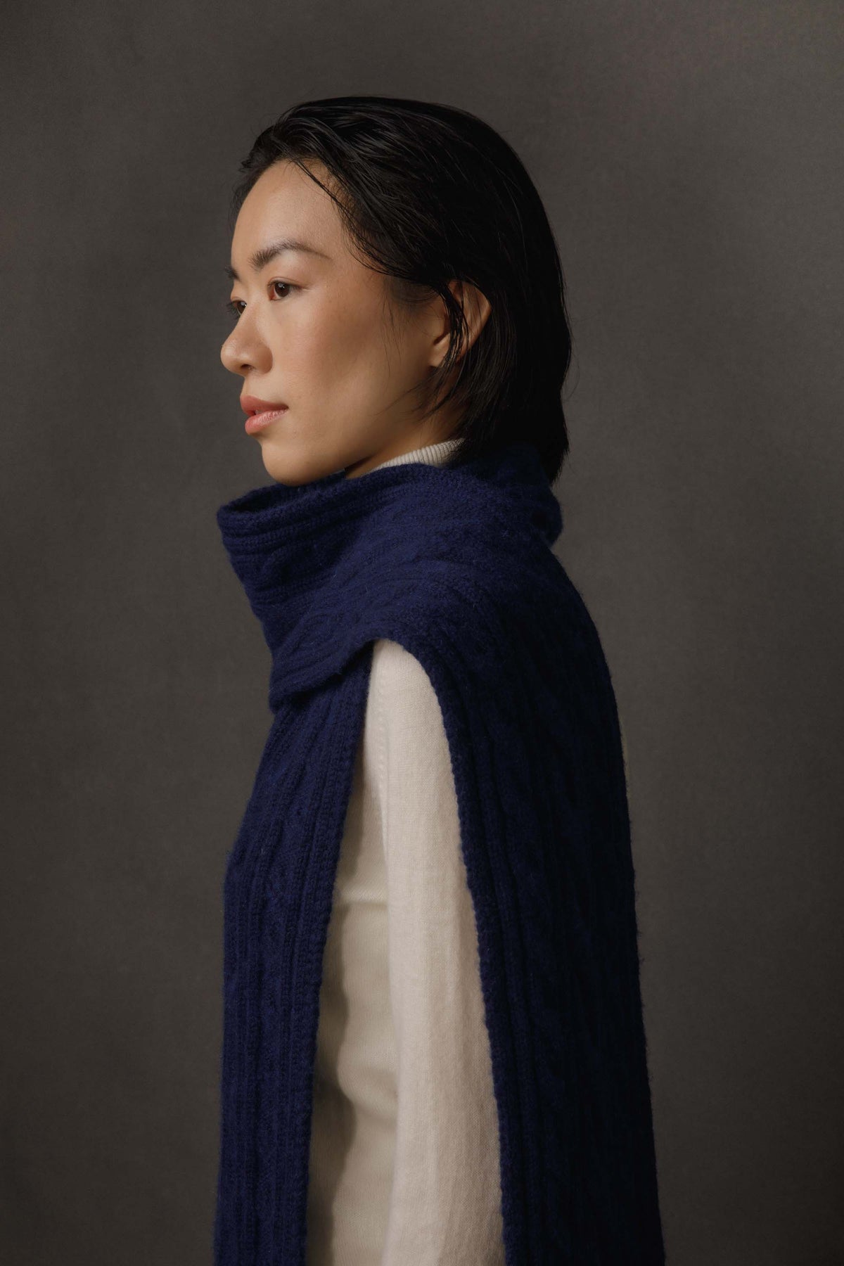 Cable Skinny Cashmere Scarf - Cosmos