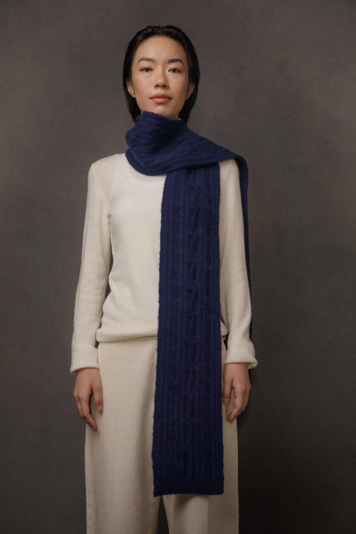 Cable Skinny Cashmere Scarf - Cosmos