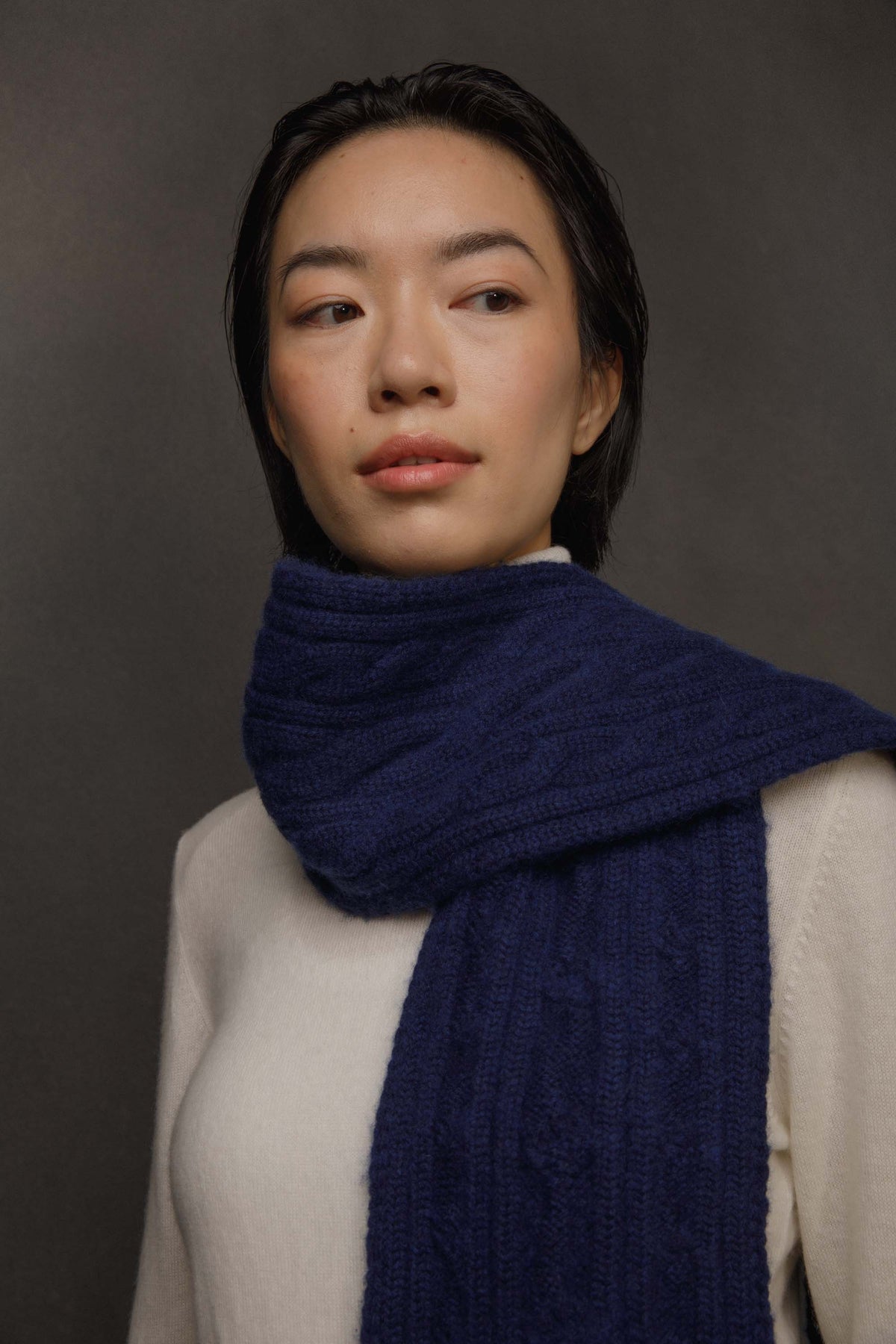 Cable Skinny Cashmere Scarf - Cosmos