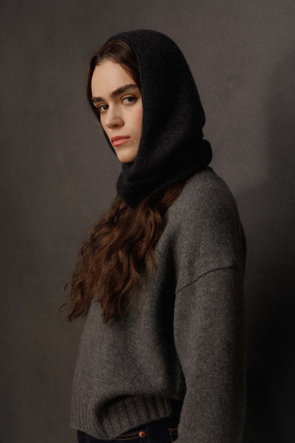 Cross Front Cashmere Hood - Charcoal