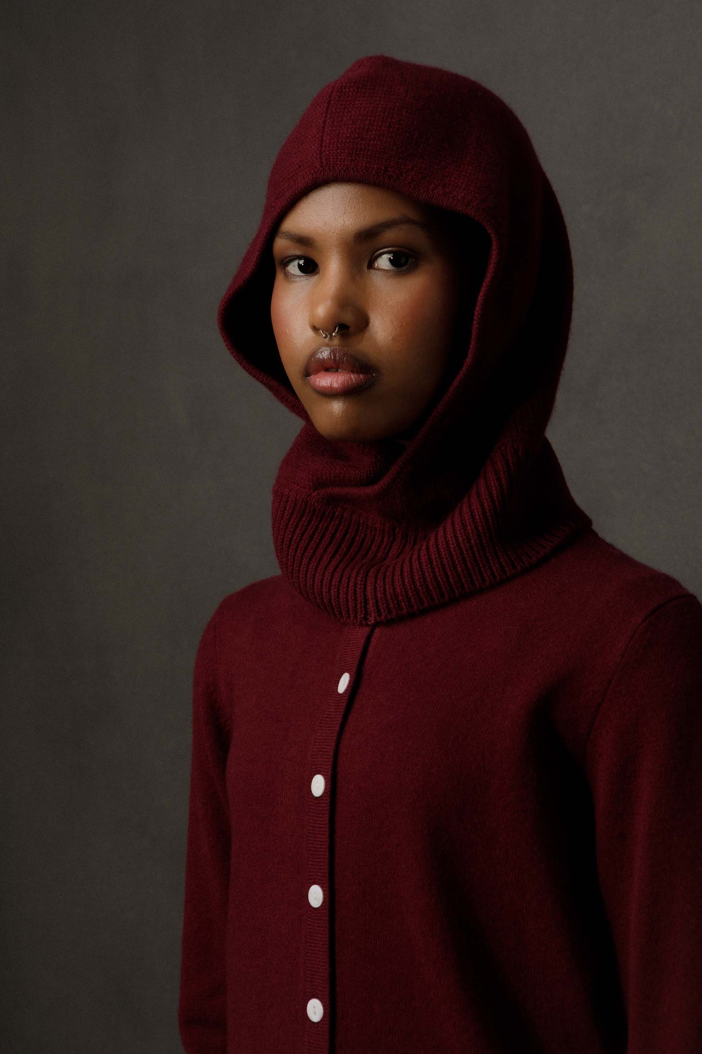 Cross Front Cashmere Hood - Burgundy