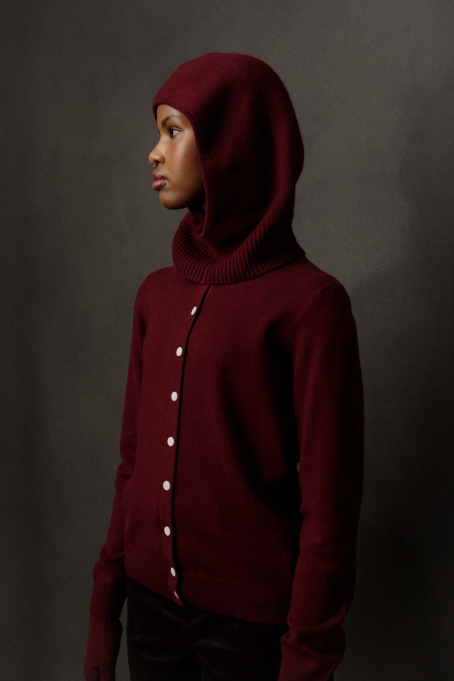 Cross Front Cashmere Hood - Burgundy