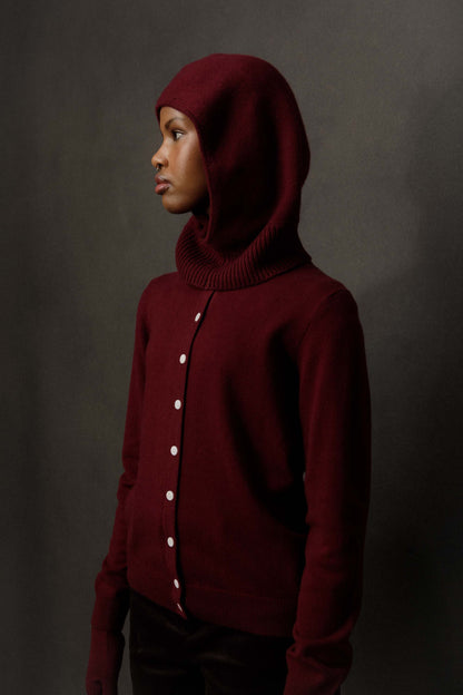 Cross Front Cashmere Hood - Burgundy