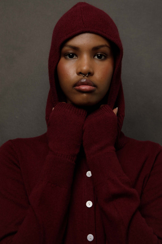 Fingerless Cashmere Mittens - Burgundy