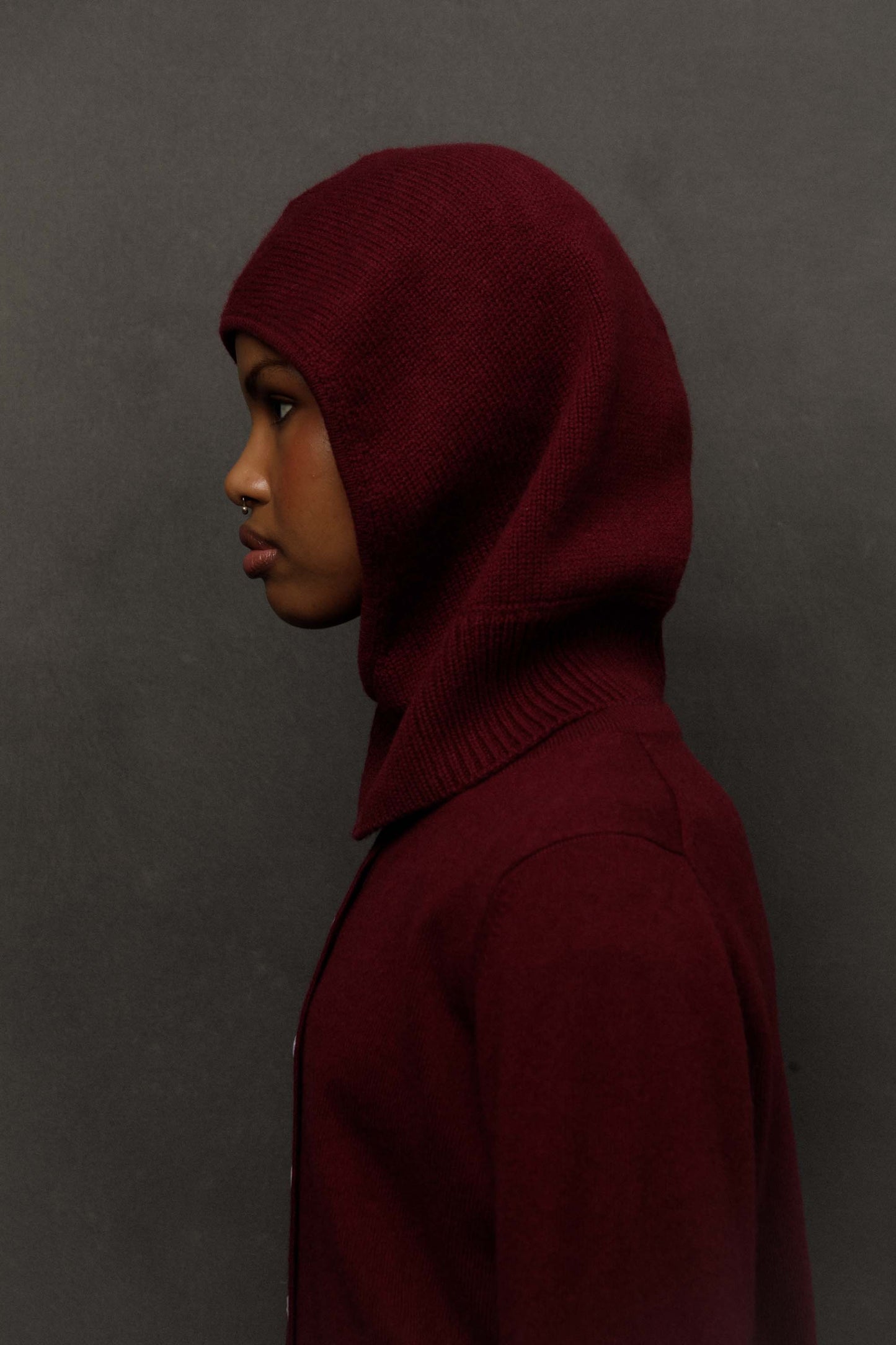 Cross Front Cashmere Hood - Burgundy