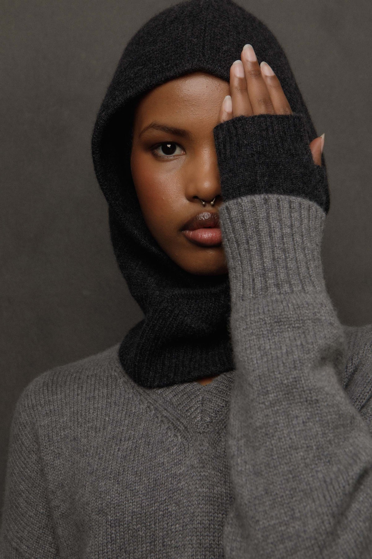 Fingerless Cashmere Mittens - Charcoal