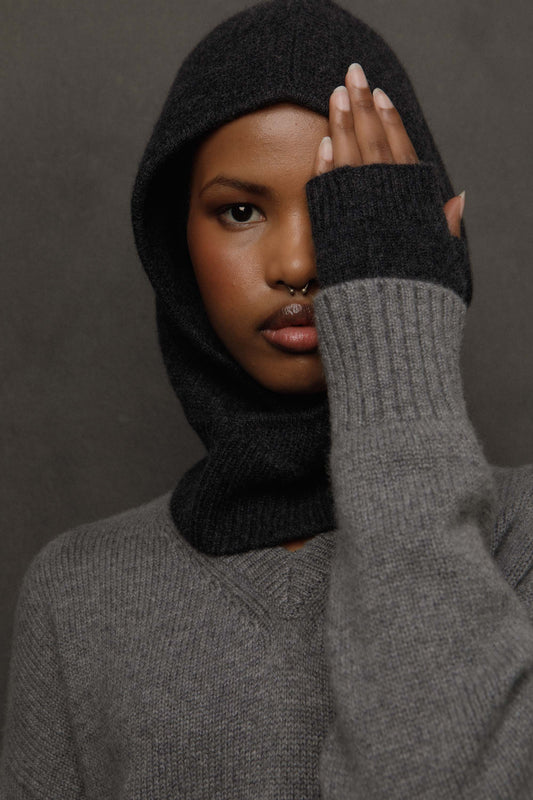 Fingerless Cashmere Mittens - Charcoal