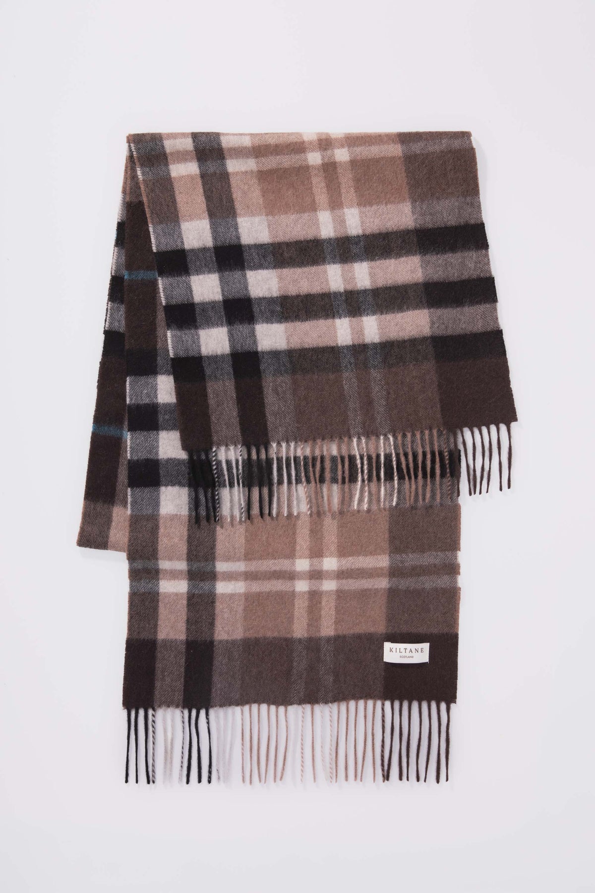 House Check Cashmere Wide Scarf - Brown