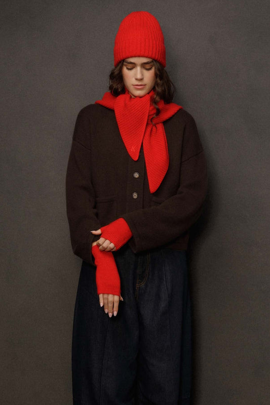 Fingerless Cashmere Mittens - Red